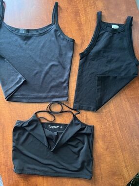 ALL 3 🖤 Black Cami Tank Crop Top Trio Basic Black Tops